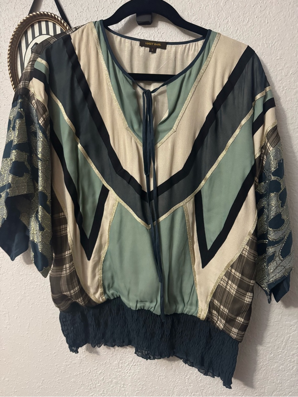 Vintage Anthropologie Vineet Bahl Geometric Tie-Neck Blouse